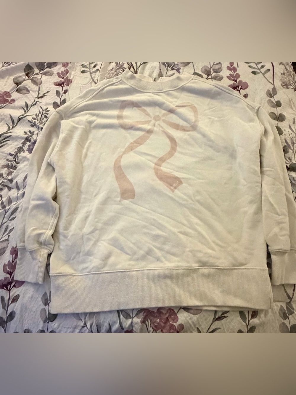 aerie Cream Crewneck Sweatshirt with Pale Pink Bow Graphic